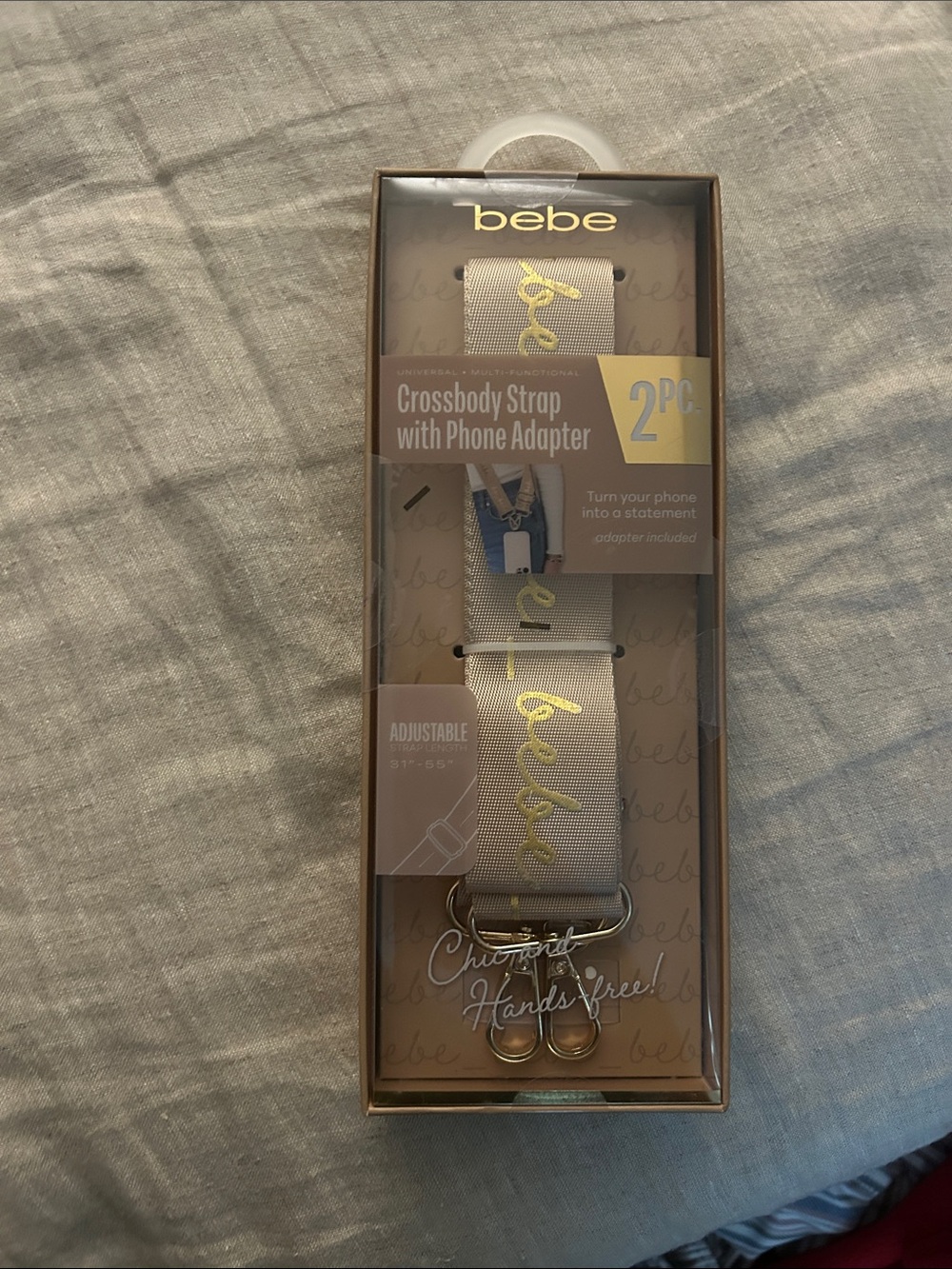 bebe Beige Crossbody Phone Strap with Gold Accents - 2PC